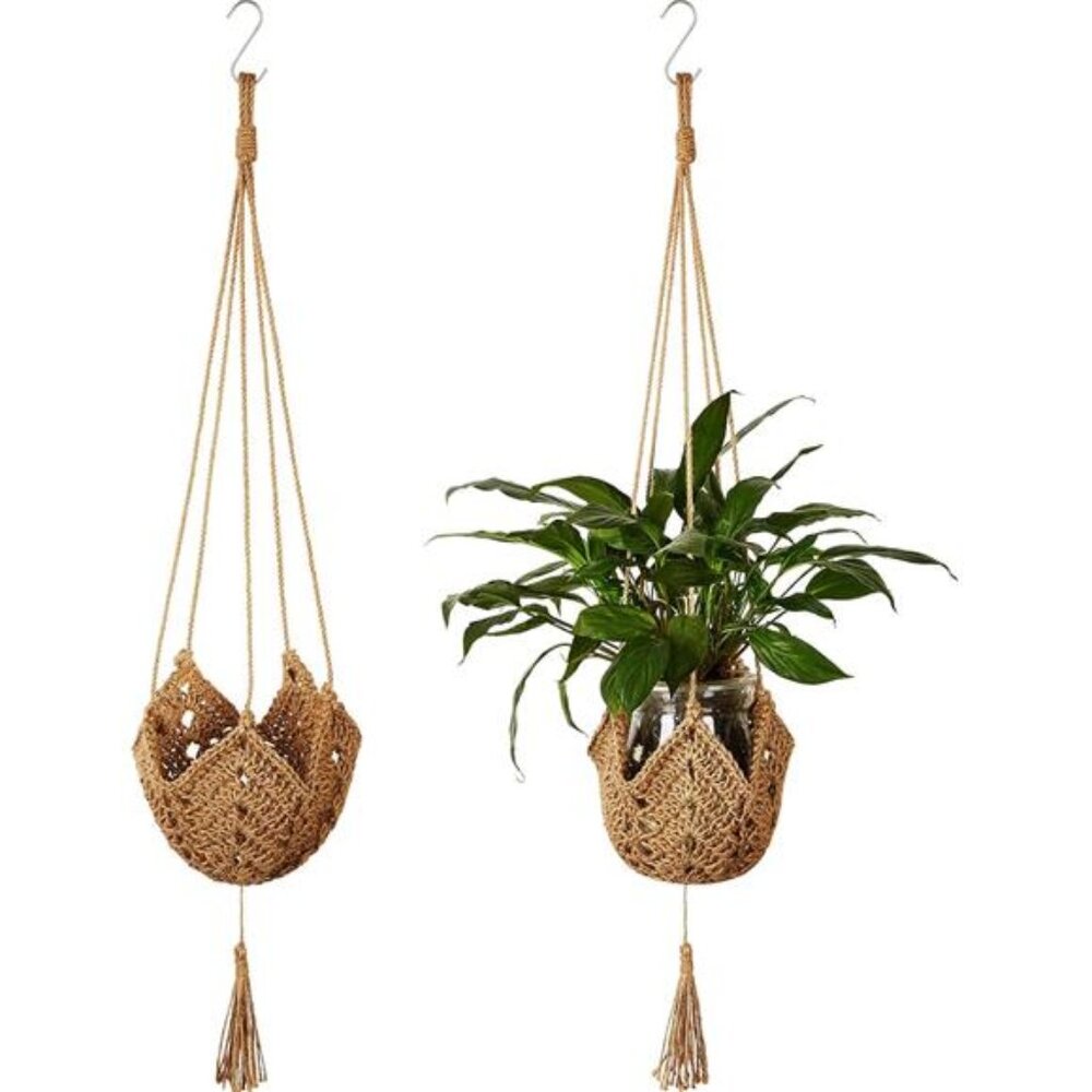 Shappy Jute Crochet Long Plant Hanger for 3 Inch to 12 Inch Pots, Macrame Plant